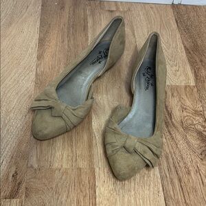 Tan Suede Flats with Bow Detail